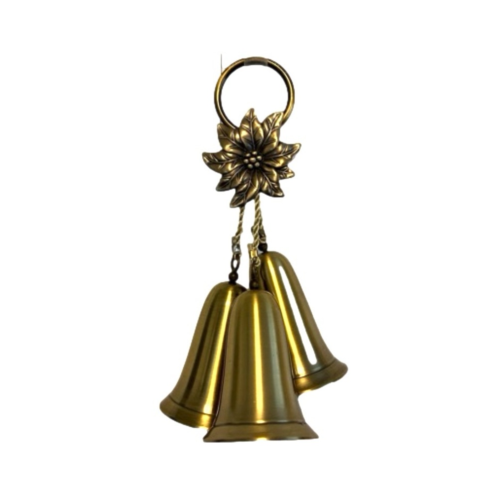 Christmas Brass Poinsettia And 3 Bells Decor